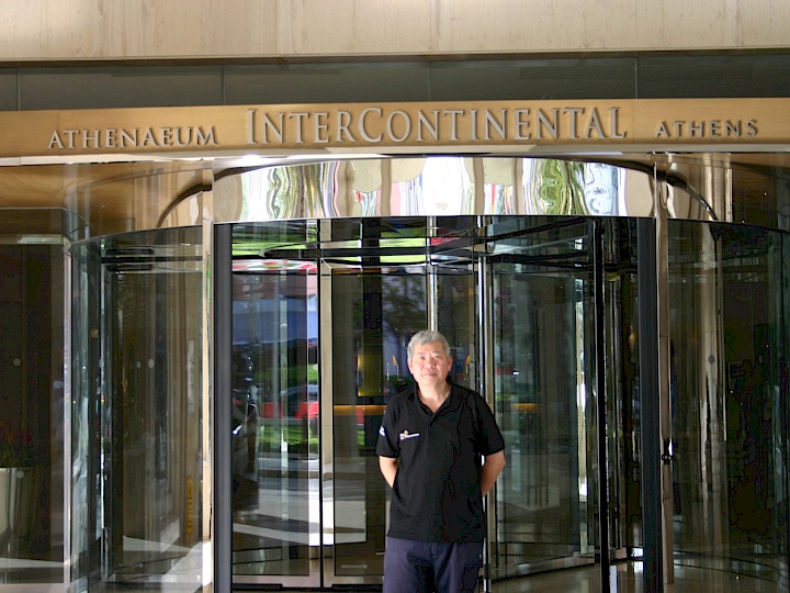 Sam in front of the hotel